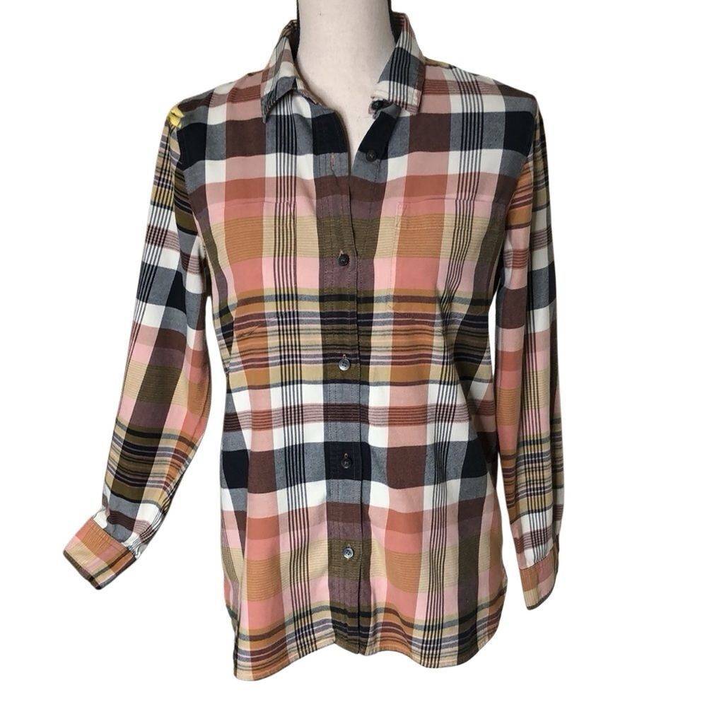 Madewell Brick, White & Blk Plaid Button Front Shirt‎ Sz S Boyfriend, Country